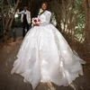 플러스 사이즈 ASO EBI 웨딩 드레스 긴 소매 공주 아프리카 흑인 여성을위한 아플리케 드 레이스 신부 드레스 화려한 계층 새틴 신부 가운 CDW167
