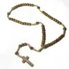 Wooden Beaded Cross Pendant Charm Necklace Christian Jewelry Religious Jesus Rosary Wood Beads Jewelry277U