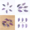 Pendant Necklaces 6Pcs/Lot Natural Amethysts Stone Angel Wing Charm For Purple Crystal Wedding Decoration Jewelry In3530 Drop Delive Dhedn