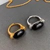 Cluster Rings BF Club 925 Sterling for Women Fashion Geometric Handmade Oregelbul Black Stone Ring Party Christmas Gift