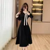 Casual Dresses French Style Hepburn Heavy Industry Nail Bead Bow Design Sense Slimming Velvet Long Dress