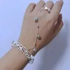 Bangle Vintage Open Adjustable Butterfly Tassel Chain Ring With Bracelet Link Wrist Finger Rings For Women Pearl Jewelry
