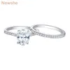 Lei 2 pezzi 925 anelli di nozze in argento sterling set 1 forma ovale da 9 ct aaaaa zircone geloso anello di fidanzamento della fascia dritta br0943 21101792