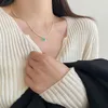 Pendants Silvology Real 925 Sterling Silver Natural Amazonite Square Pendant Necklace For Women Olive Beads Chain Simple Luxury Jewelry