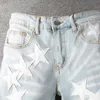 Amirj JeansデザイナーJeanshigh Street Hole Star Patch Men's Womens Amirj Star Embroidery Panret