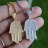 Chaîne Bijoux Hip Hop Bling 38 Micro Pave Cumbic Zirconia Hamsa Hand Icedd Out Cool Mens Chain Collier 261F