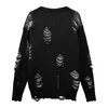 Herrenpullover Harajuku Streetwear Feste Farbe Zwei Doppelschicht runden Hals Strickpullover Herren Herbst Winter Hip Hop Übergroße Riss gestrickt