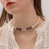 Choker Fashion Boho Style Simple 8 mm Collier de perles pour femmes Love Love Crystal Purple Pendant Bijoux en gros