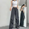 Calça feminina Hip Hop Retro Cargo de cor sólido Pant Women Y2K Harajuku Oversize perna larga Cinza de pára -quedas Feminino Feminino Vintage Streetwear