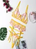 Women's Swimwear Bras Sets Erotic Lingerie Sexy Embroidery Lace Underwear Set Women Bra And Thong Garters Yellow Push Up Brief Women039s5415306