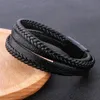 Trendy Genuine Leather Charm Bracelets Men Stainless Steel Multilayer Braided Rope Bracelets for Male Female Jewelry304S