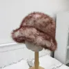 Berets Winter Trend Imitation Fur Plush Warm Bucket Hat Women Show Small Face Big Eaves Ear Protection Fluffy Russian Basin Cap