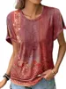 Women's Blouses Summer T-shirt korte mouwen Ethnische stijl Etnische stijl Pullover Casual losse ronde nek Bodem afdrukken Comfortabele vintage dagelijkse blouse