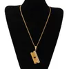 Pendant Necklaces Stainless Steel Gold Color Hip Hop Razor Blade Necklace Out Rhinestone Mens Charm Jewelry 3mm 24inch Cuban Chain274O