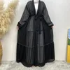 Vestidos de peru árabe de roupas étnicas para mulheres Dubai Lace-up chiffon cardigan abayas elegante cor sólida com contas solteiras ramadãs muçulmanos femme