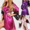 Women's Sleepwear Women'S Silk Robe Lace Perspective Erotic Female Underwear Panties Set Transparent Sexy Large Size Pajamas Sleepwear T231223