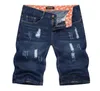 Été Men039s coton marque mince Stretch Jeans décontractés court genou longueur droite bleu foncé adoucissant Jeans5812914