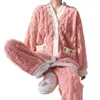 Dames slaapkleding pluche pyjama set dame winter warme cartoon fruit print verdikte koraal fleece