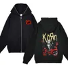 Korn Rock Band WORLD TOUR Full Zip Jacket Metal Music Men's Zipper Sweatshirts Oversized Hip Hop Streetwear Hoodies Y2K Clothes