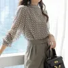 Women's Blouses Design Print Chiffon Shirt Spring Summer Fashion Blouse 2023 Korean Style Elegant Round Neck Long Sleeve Casual For Female