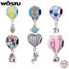 Bracelets Wostu Sterling Sier Rainbow Vinatge Hot Air Balloon Charm Bead Pendant Fit Original Bracelet Necklace for Women Jewelry