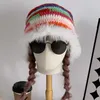 Berets Handmade Bucket Hat Gloves Beanie Y2K Cloch For Women Party Striped Knitted