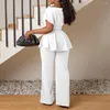 Women's Two Piece Pants Women 2 Pieces Sets Solid Blouse & Long Trousers Belt Waisted Fashion Female Office Business Work Outfits Matching