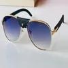 Vintage Pilot Sunglasses Blue Gradient Lenses Wood Gold Metal Glasses for Men Fashion Eyewear Accessories with Box301L