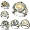 6Pcs lotsHip Hop Two-tone Men Band Rings Buffalo Nickel Honoring The American West Ethnic Style Jewelry Mens Ring Size 7-12307S