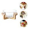 Bowls 1 Set Glass Salad Bowl Heat Resistant With Wooden Base Serving269h