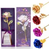 Romântico Flor de Rosa Romado de 24k Folha de Rosa Plancolando Luminoso Artificial Rose Golden Dia da Mãe do Dia dos Namorados Decoração de casamento com caixa