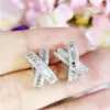 INS Top Selling Luxury Jewelry 925 Sterling Silver Cross Earring Princess Cut White Topaz Cz Diamond Gemstones Women Wedding Clip 277o