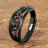 Bracelets Personality Natural Round Stone Crystal Bracelet Retro Multilayer Leather Men's Bracelet Charm Stainless Steel Magnetic Jewelry