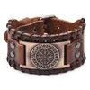 Charm Armbänder Retro -Wikinger -Lederarmband für Männer mit Odin -Symbol für Runen nordisch compass275f