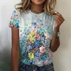 Blouses pour femmes Tops femmes et 2024 Fashion Casual Top Shirt Short Sleeve Flower imprimé t Round Nou Elegant Loose Soft