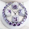 Purple Zirconia Women Bridal Jewelry Sets Silver 925 Fine Costume Jewellery Wedding Earrings Rings Bracelets Pendant Necklace 2208202N