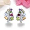 Boucles d'oreilles arrière Peridot Peridot Citrine Multicolor Gemstone Silver Clip d'oreille 3,2 Carat Garnet Garnet Topaz Femmes Fine Bijoux