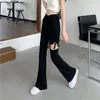 Women's Pants Korean Simple High Waist Flare Women Solid Tie Up Covering Belly Hole Drawstring Tight Sexy Trendy Trousers2023