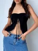 Women's Tanks Sleeveless Off-Shoulder Slim Camis 2024 Sexy Backless Solid Casual Tank Tops Drawstring Tie Up Cropped Bandeau