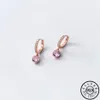 Hoop Huggie 925 Sterling Silver Pink Blue Purple Red Zircon Stone Pendant Ear Rings Rose Gold Color Small Hoops Piercing Earring241L