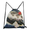 Shopping Bags Oil Painting Mountain Forest Print Drawstring Pocket Chinese Style Casual Portable Backpack Bag Unisex High Capacity Shoes