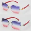 Rimless Red Wood C Decoración C Vintage Gafas de sol de ojo de gato de lujo Lente de tallado de forma cuadrada Casas de conducción Unisex 18K Gold Met354z