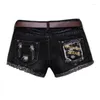 Dames shorts Summer Low Taille Jeans Black Print Letters Denim Tassel Mini