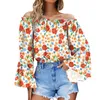 Women's Blouses Flower Printed Summer For Women Plus Size Off The Shouler Crop Tops Long Bell Sleeve Elegant Youth Woman