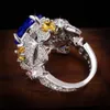 Choucong New Sparkling Luxury Jewelry 925 SER un argent sterling multicolon Blue Sapphire CZ Diamond Gemstones Flower Women Wedding Band274X