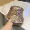 Cappello da sequestro di paillettes misti per paillettes femminile di moda per le partite per il viso per piccoli cappelli da ombra pieghevole di cappelli da bacino da esterno 231222 231222