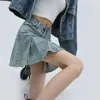 Skirts GUUZYUVIZ High Waist Vintage Ruffles A-line Denim Short Skirt For Women Summer Y2k Streetwear Mini Pleated