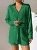 Les survêtements pour femmes Green Top 2 Pièces sets printemps d'été Mode décontractée en V Contrôle à manches longues Pantalons courts Pantalon Femme Elegant Party Suit