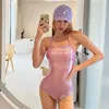 Women's Swimwear Korean Instagram style sexy hot stamping light luxury simple tie dye jumpsuit swimsuit