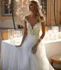 Boho A Line Wedding Suknia 2024 For Bride Illusion Back V szyi koraliki koronkowe kwiaty ślubne sukienki Vestido de novia szatę de Mariage